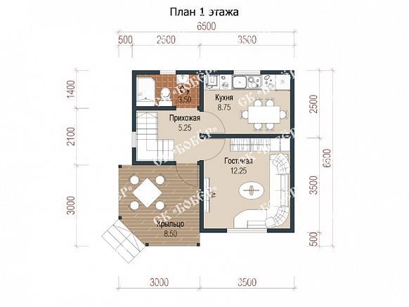 Дачный дом из бруса 6.5х6.5. фото